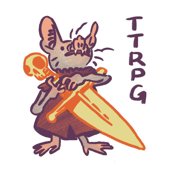 a batlike goblin holding a knife bigger than they are. text reads "TTRPG."