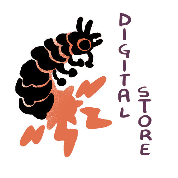a flow worm with lightning blts shooting from its glowing tail. text reads: digital store