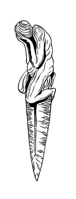 Lacrim a dagger with a hilt shaped like a figure hiding its face in its hands.