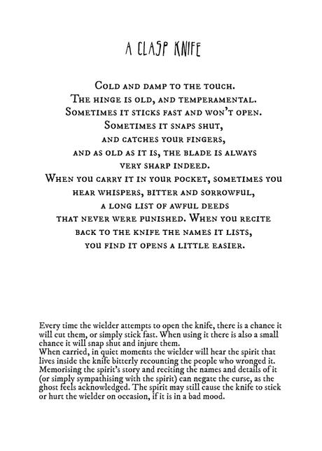 a page that explains the details of the clasp knife and how to use it in a game.