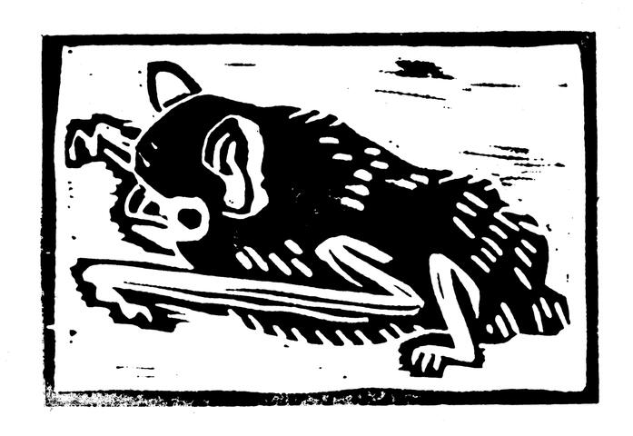 lino print of a pipistrelle bat.