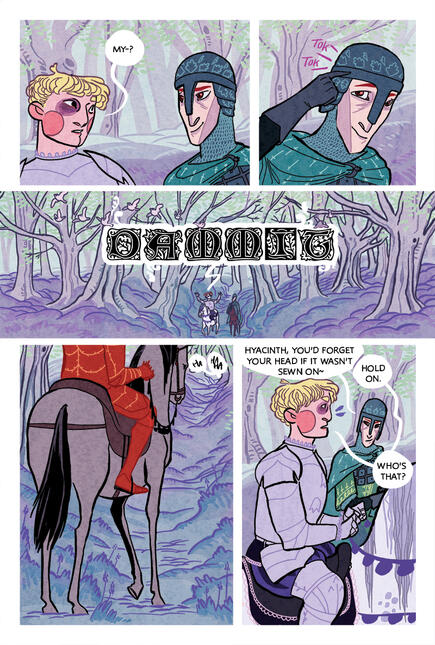 3rd page of the comic, showing that Hyacinth has forgotten his helmet.